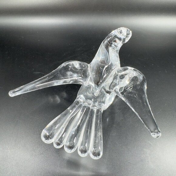 Swedish Clear Glass Bird Figurine Paperweight Manganese 365nm Green UV Glow VTG - Picture 9 of 15